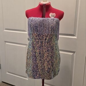 Rodeo Cowgirl Fringe Purple Multicolor Sequin Fringe Dress, 1XL